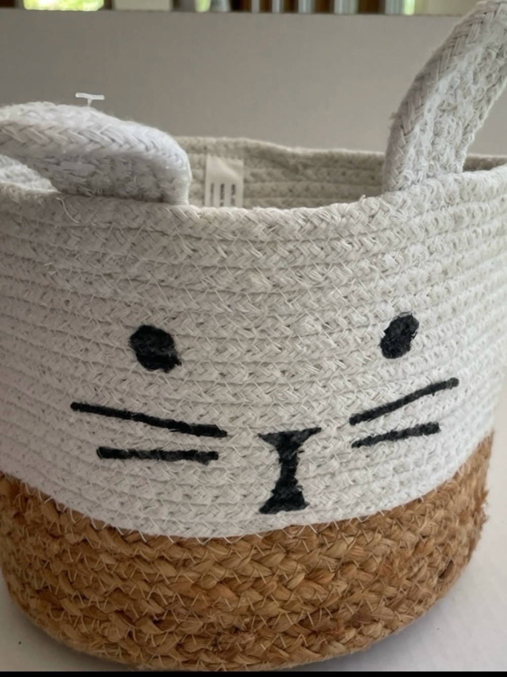 Cute White Bunny Cotton Rope & Jute Easter Basket Nursery Storage Bin